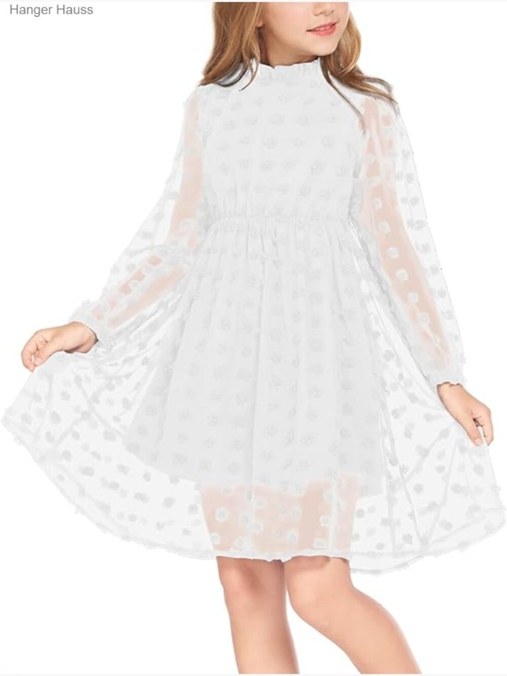 Girls Swiss Dot Long Sleeve A-Line Party Dress 5-13Y - Picture 1 of 7